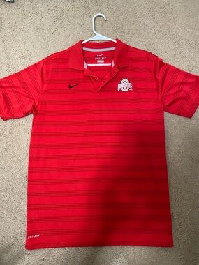 Nike Red Striped Dri-FIT Polo with Ohio State Logo